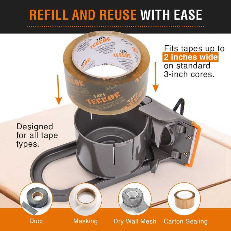 Tape Terror Clear Packing Tape with Dispenser (2 Rolls) - Professional Grade for Boxes - Packaging, Shipping with Refillable Dispenser, Fits Standard Bulk Up to 2"" Wide - Image 4